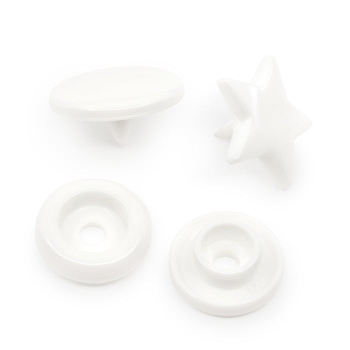 Plastic Color Star Snaps, 12 Sets, White