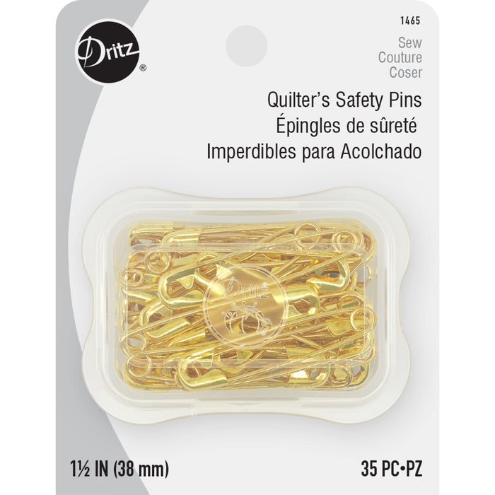 1-1/2" Quilters Brass Safety Pins, Brass, 35 pc