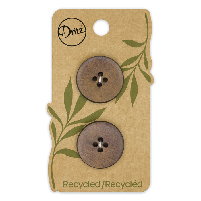 Recycled Leather Round Button, 23mm, Brown, 2 pc