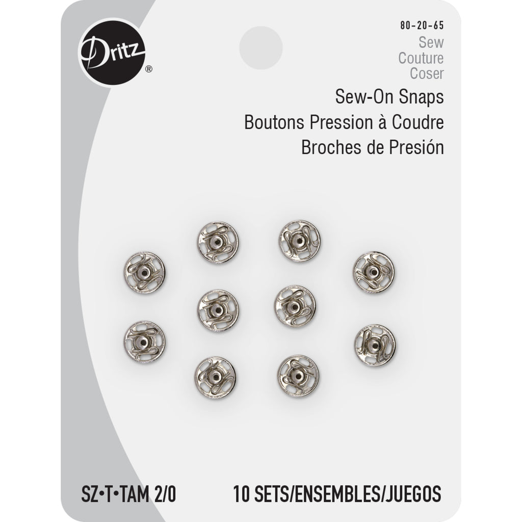 Dritz Sew-on Snaps - Nickel 10pc sizes 2/0 - Stonemountain & Daughter  Fabrics