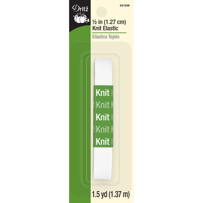 1/2" Knit Elastic, White, 1-1/2 yd