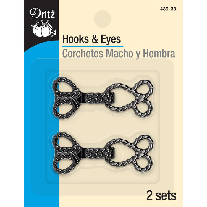 Decorative Hooks & Eyes, 2 Sets, Gunmetal