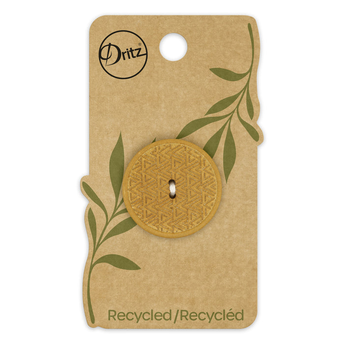 Recycled Hemp Geometric Round Button, 28mm, Mustard