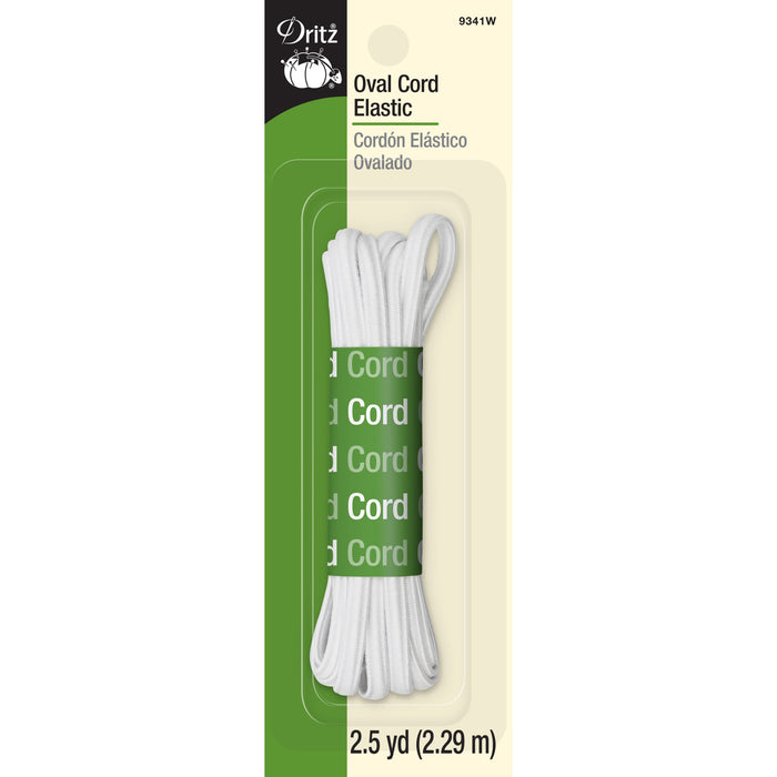 Oval Cord Elastic, White, 2-1/2 yd