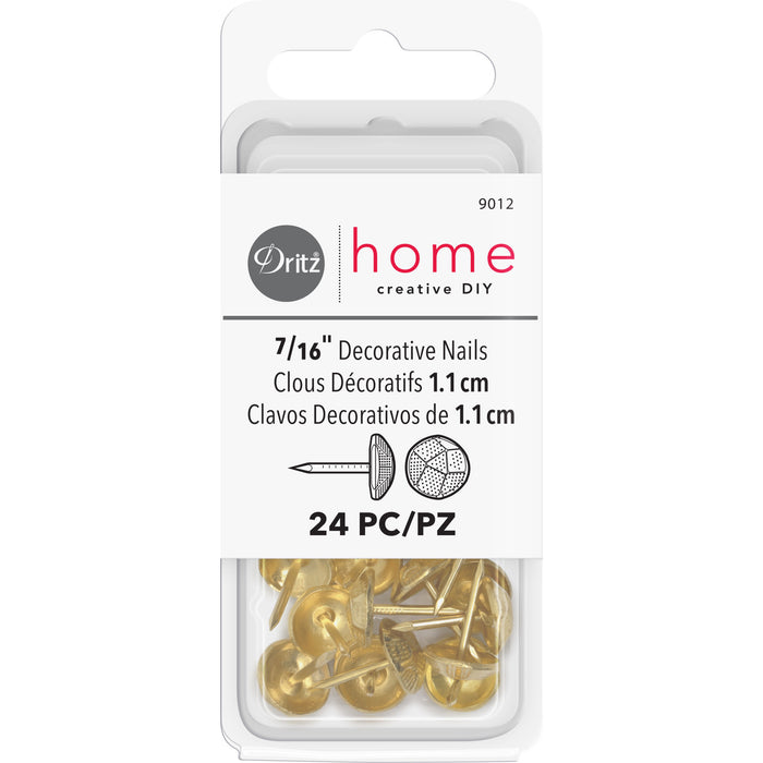 7/16" Textured Decorative Nails, Brass, 24 pc