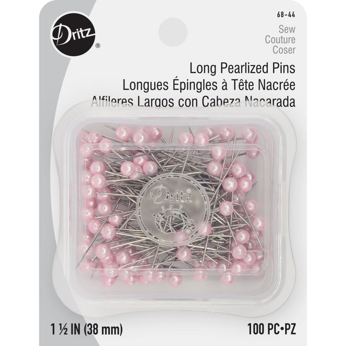 1-1/2" Long Pearlized Pins, Pink, 100 pc