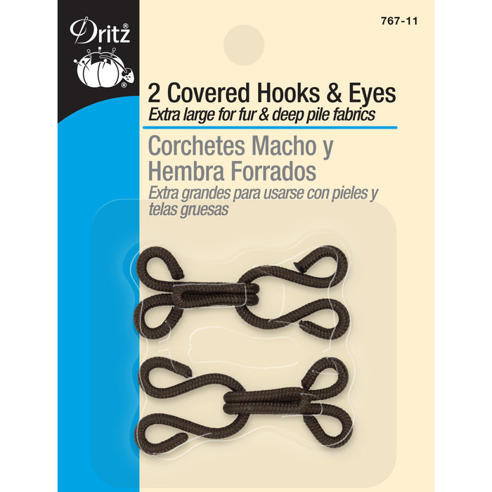 Covered Hooks & Eyes, 2 pc, Brown