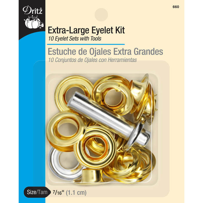 7/16" Extra-Large Eyelets & Tools, 10 Sets, Brass