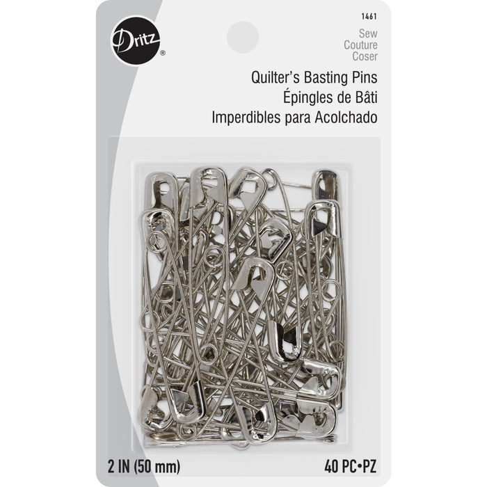 2" Quilters Safety Pins, Nickel, 40 pc