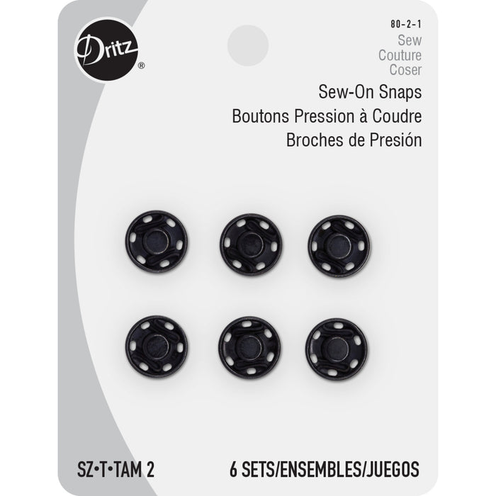 Snap Fasteners, 6 Sets, Black