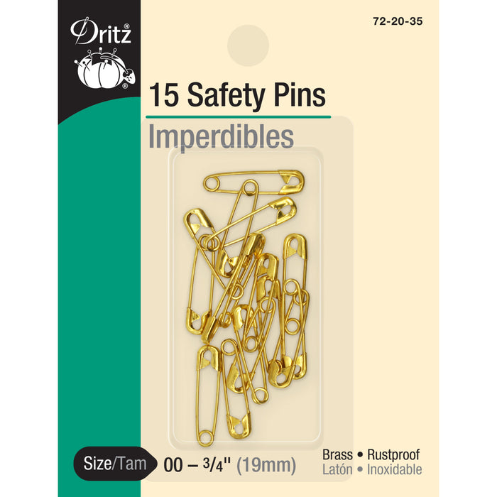 3/4" Safety Pins, Gilt, 15 pc