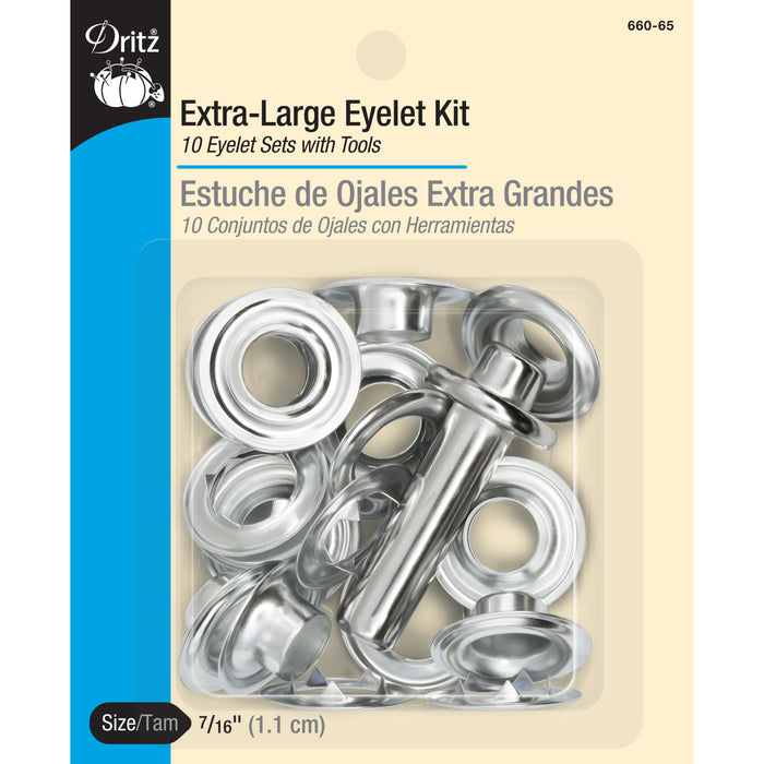 7/16" Extra-Large Eyelets & Tools, 10 Sets, Nickel