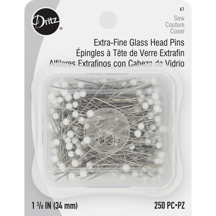 1-3/8" Extra-Fine Glass Head Pins, White, 250 pc