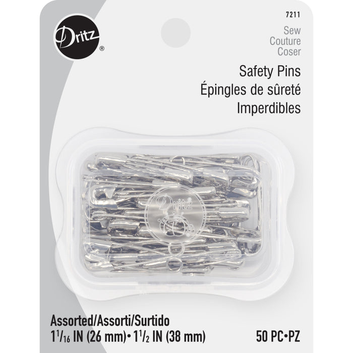 Safety Pins, Assorted Sizes, Nickel, 50 pc