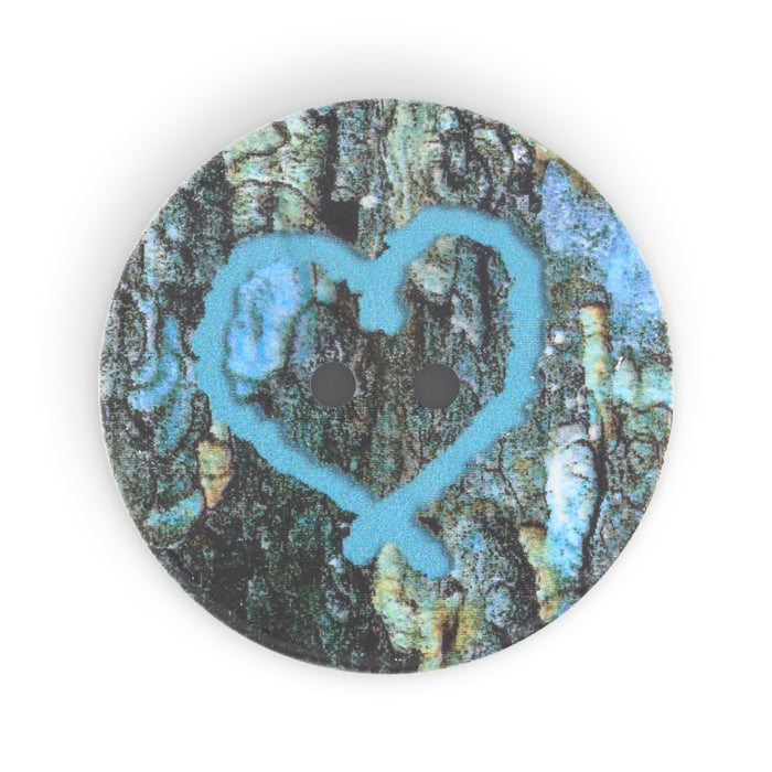 Sustainable Coconut Round Heart Button, 30mm, Dark Turquoise