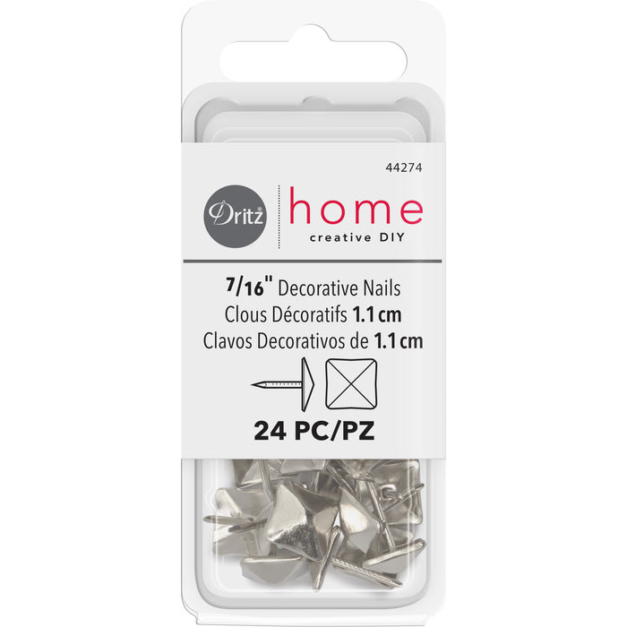 7/16" Square Decorative Nails, Nickel, 24 pc