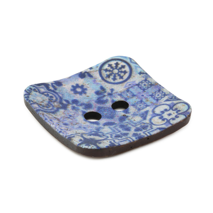 Sustainable Coconut Square Button, 35mm, Blue