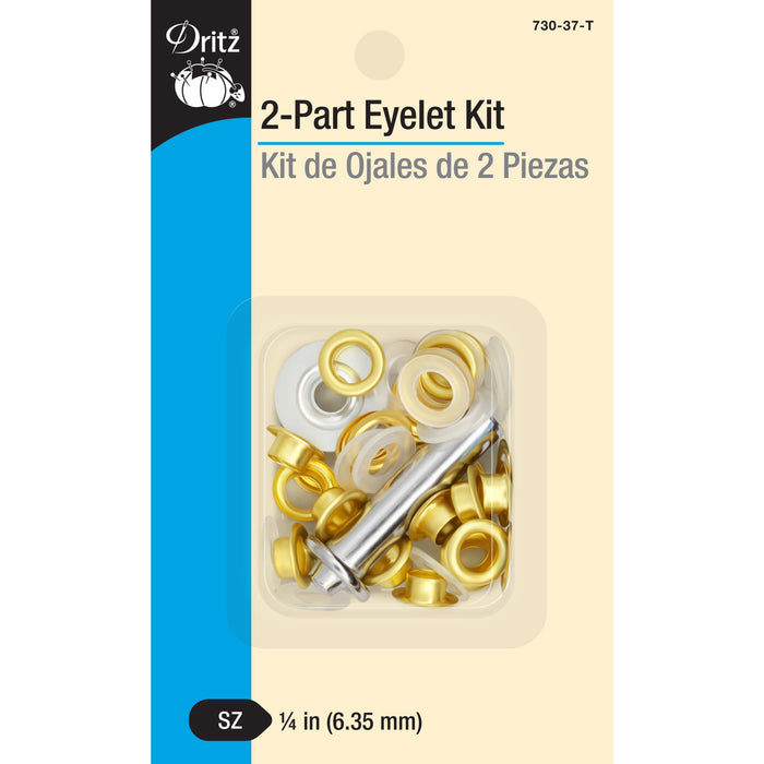 1/4" 2-Part Eyelets & Tools, 15 Sets, Matte Gold