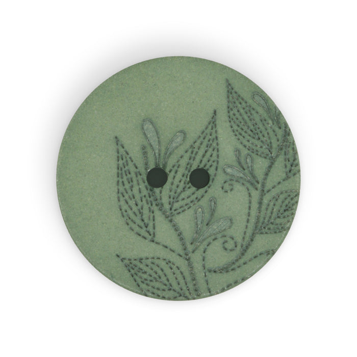 Recycled Hemp Round Floral Button, 28mm, Dark Green