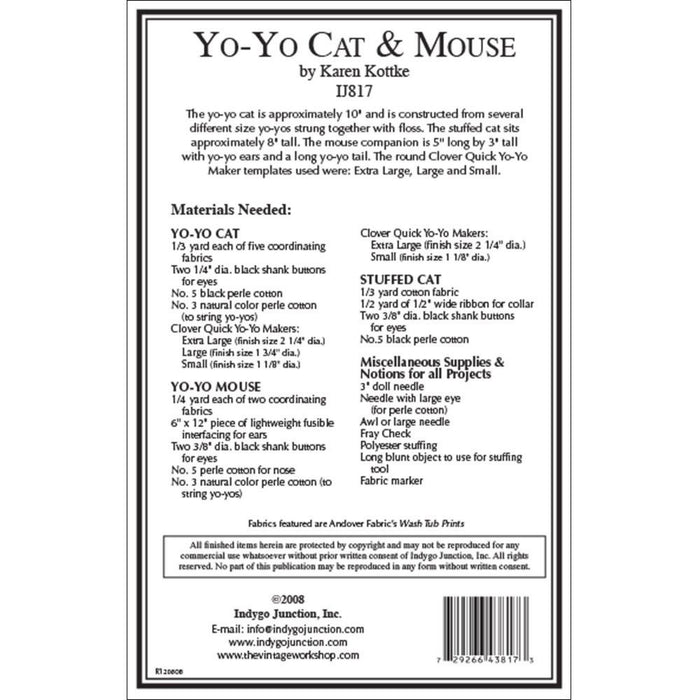 Yo-Yo Stuffed Cat & Mouse Pattern, Shippable