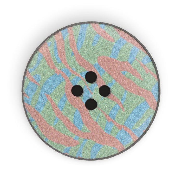 Recycled Leather Round Button, 30mm, Multicolor Print