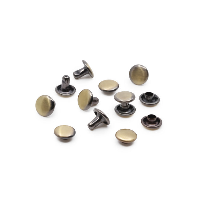 Double-Cap Rivets, 24 Sets, Brushed Brass