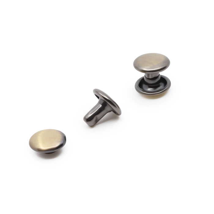 Double-Cap Rivets, 24 Sets, Brushed Brass