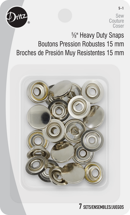 5/8" Heavy Duty Snaps, 7 Sets, Nickel