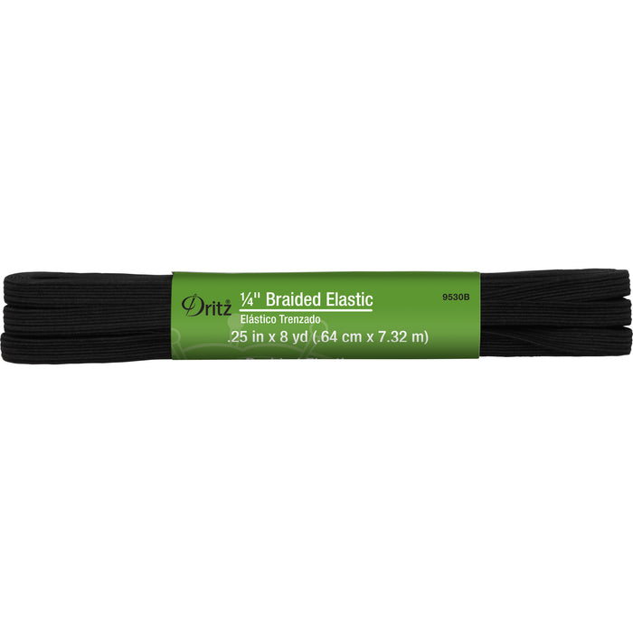 1/4" Black Braided Elastic, 8 yd