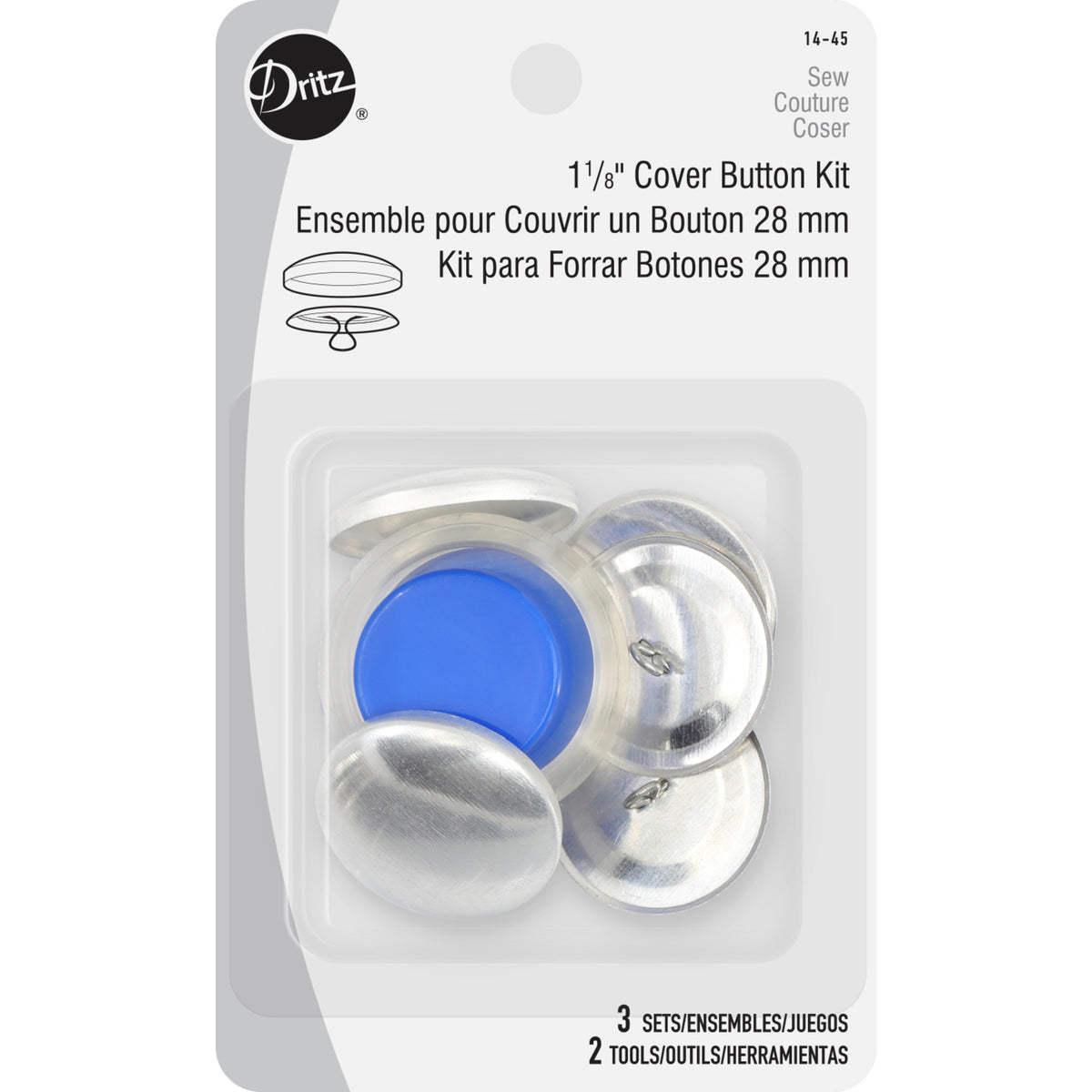 Dritz 7/8 Craft Cover Button Kit, 14 Sets, Nickel