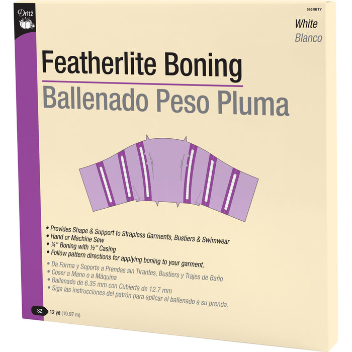 1/4" Featherlite Boning with 1/2" Casing, White