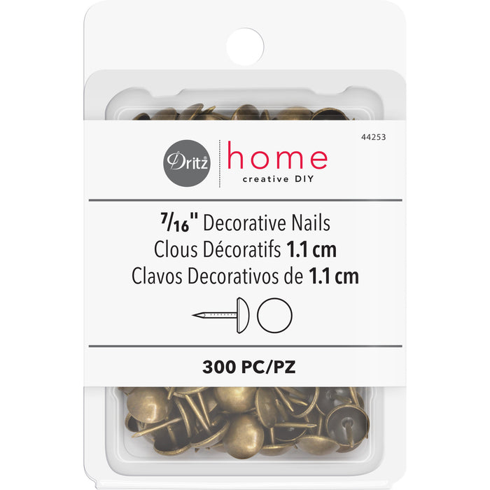 7/16" Smooth Decorative Nails, Antique Brass, 300 pc