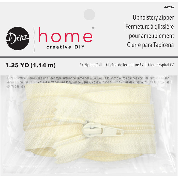 Upholstery Zipper, Cream, 1-1/4 yd