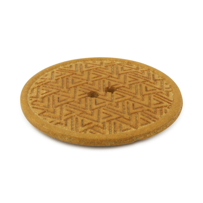 Recycled Hemp Geometric Round Button, 28mm, Mustard