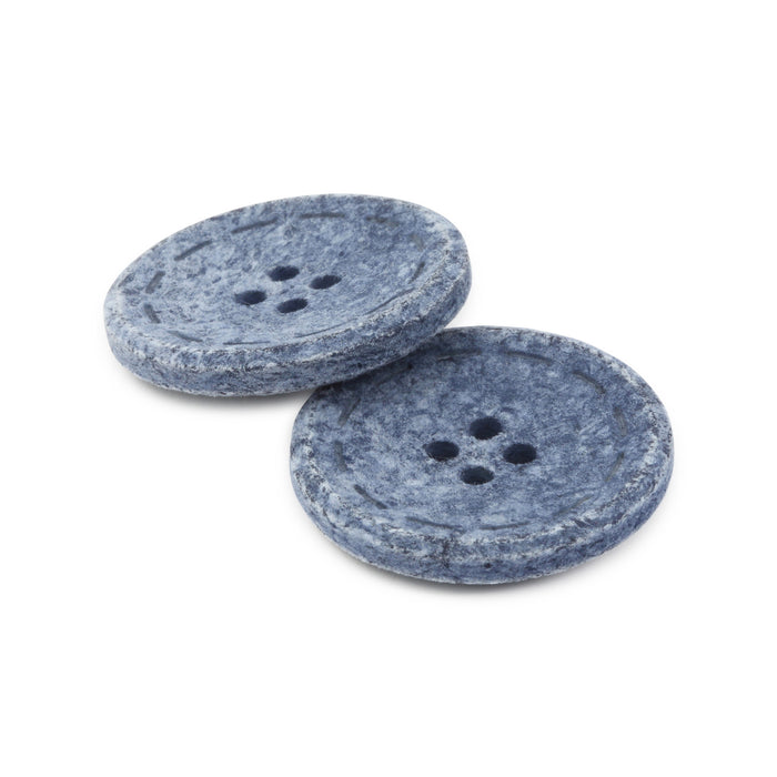 Recycled Cotton Round Stitch Button, 25mm, Blue, 2 pc