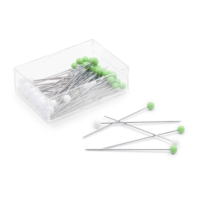 1-7/8" Glass Head Decorator Pins, Green & White, 50 pc