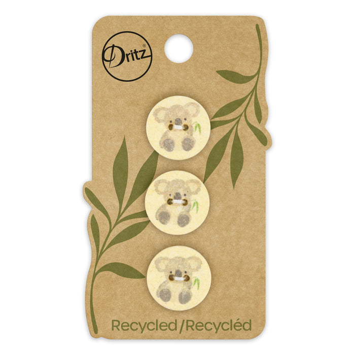 Recycled Cotton Koala Button, 18mm, Yellow, 3 pc