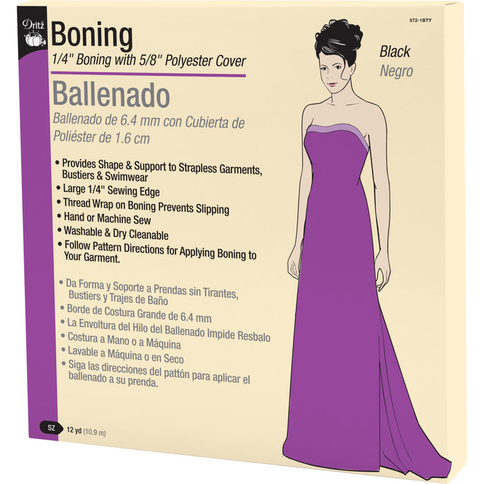 1/4" Boning with 5/8" Polyester Cover, Black
